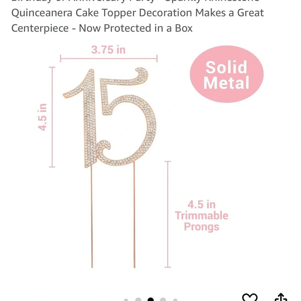 Like new - sturdy rose gold 15 cake topper with keepsake box